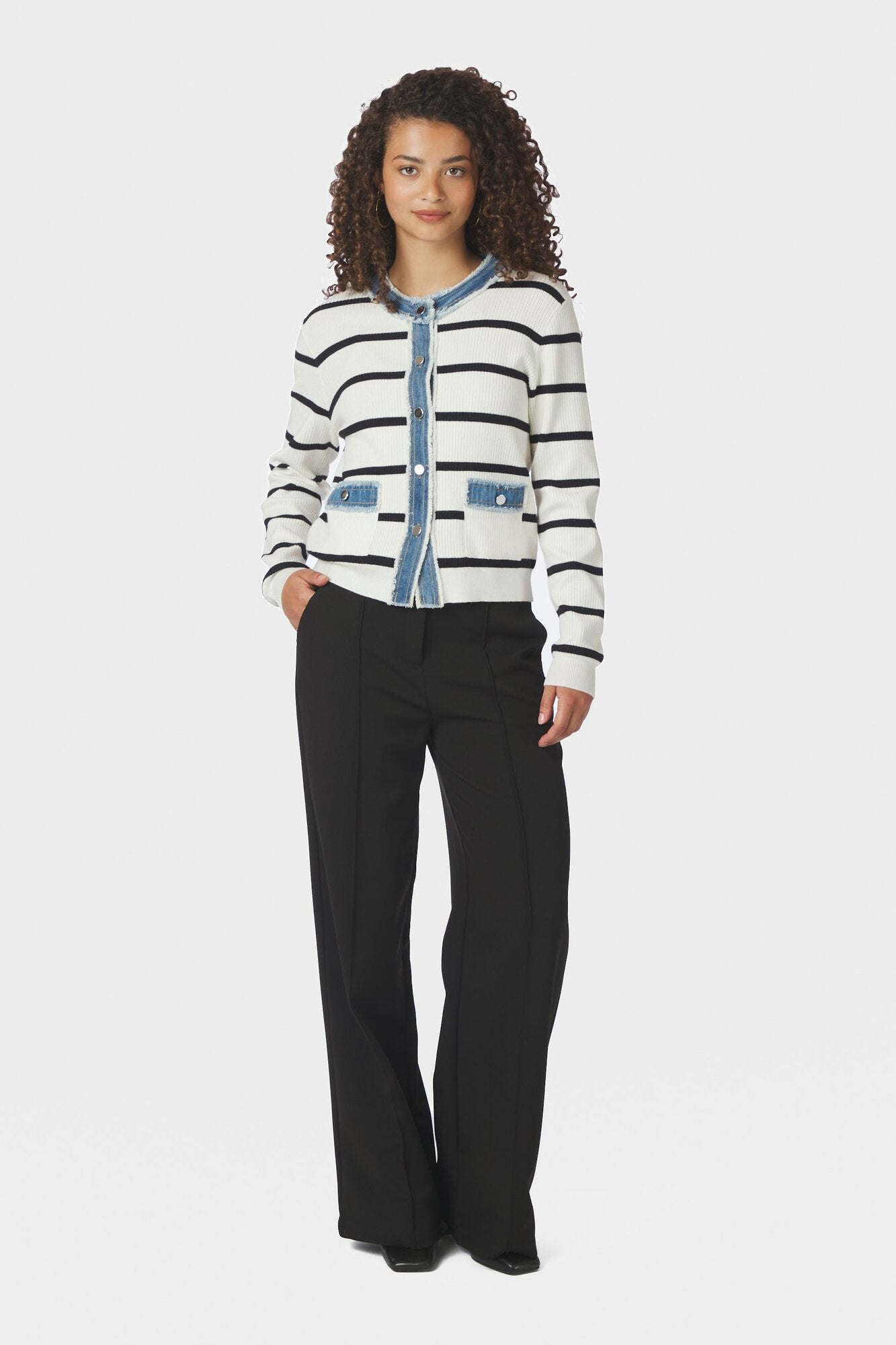 Zelma Stripe Denim cardigan - Off White